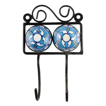 Turquoise Round Ceramic Tile Wall Hook